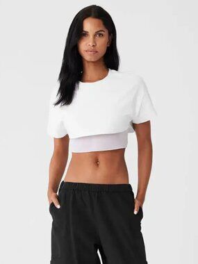 Alo Yoga Made you look cropped t-shirt in white